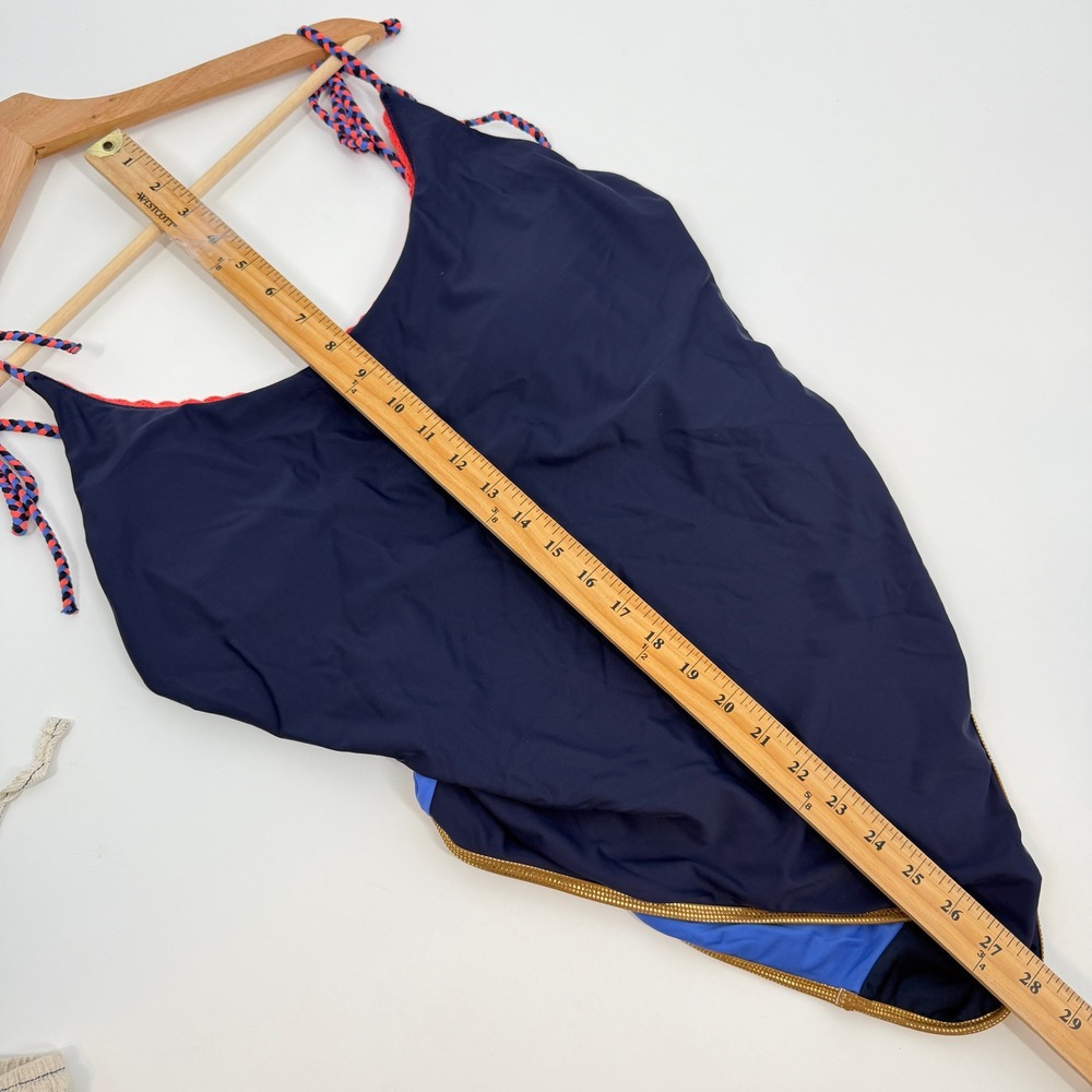 Aerie Navy Blue Colorblock One Piece Swimsuit Gold Trim Cheeky XXL - Picture 10 of 10